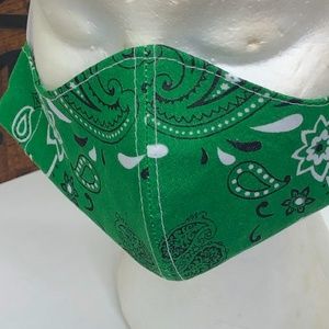 REUSABLE Bandana Green/White Face Mask ~NEW!